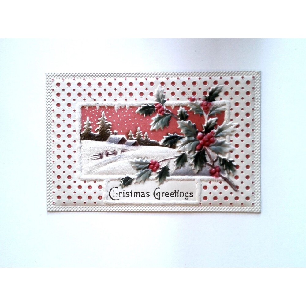 1916 Embossed Christmas Greetings Postcard Holly Winter Scene Dayton Oregon